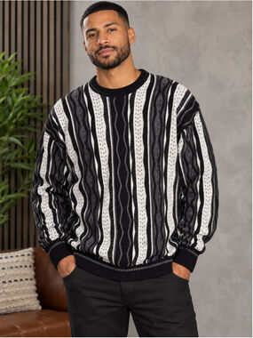 Lavane 3D Textured Cable-Knit Crewneck Long Sleeve Sweater – Size XL